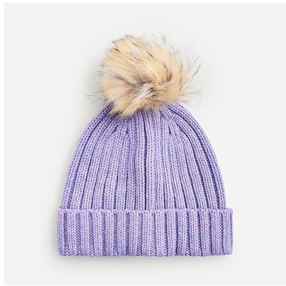 J.Crew Lilac Ribbed Pom Pom Beanie